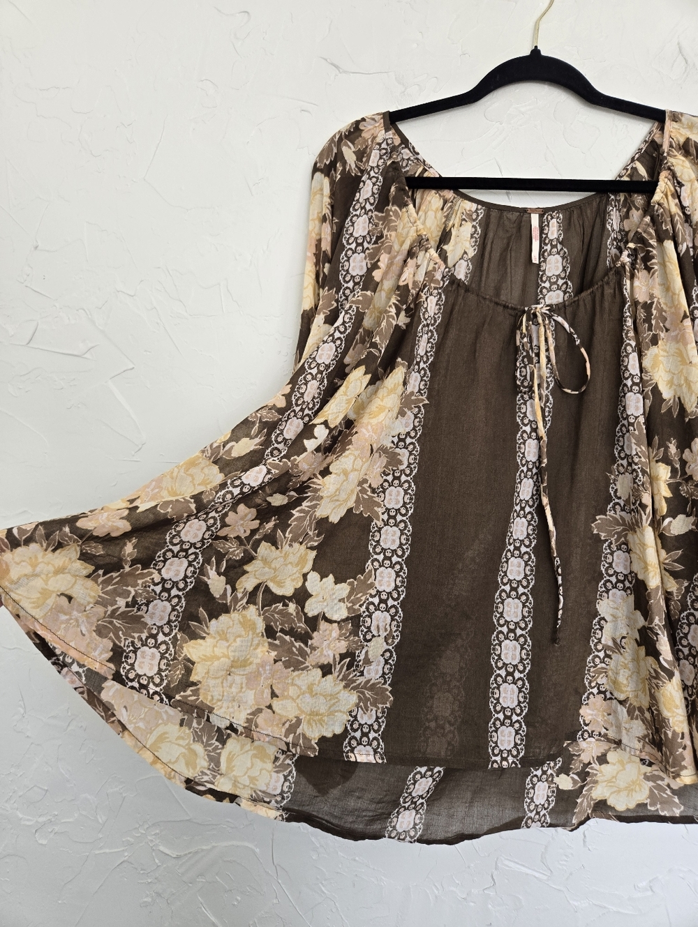 Free People Boho Floral Brown Yellow Elena Top, L - Picture 6 of 12